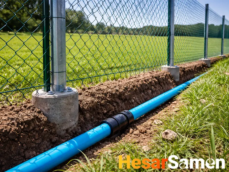 نصب فنس در زمین با عبور لوله آب